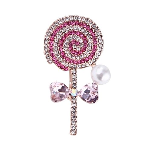 Stylowa Broszka Lizak Z Kryształkami I Perłą Różowy