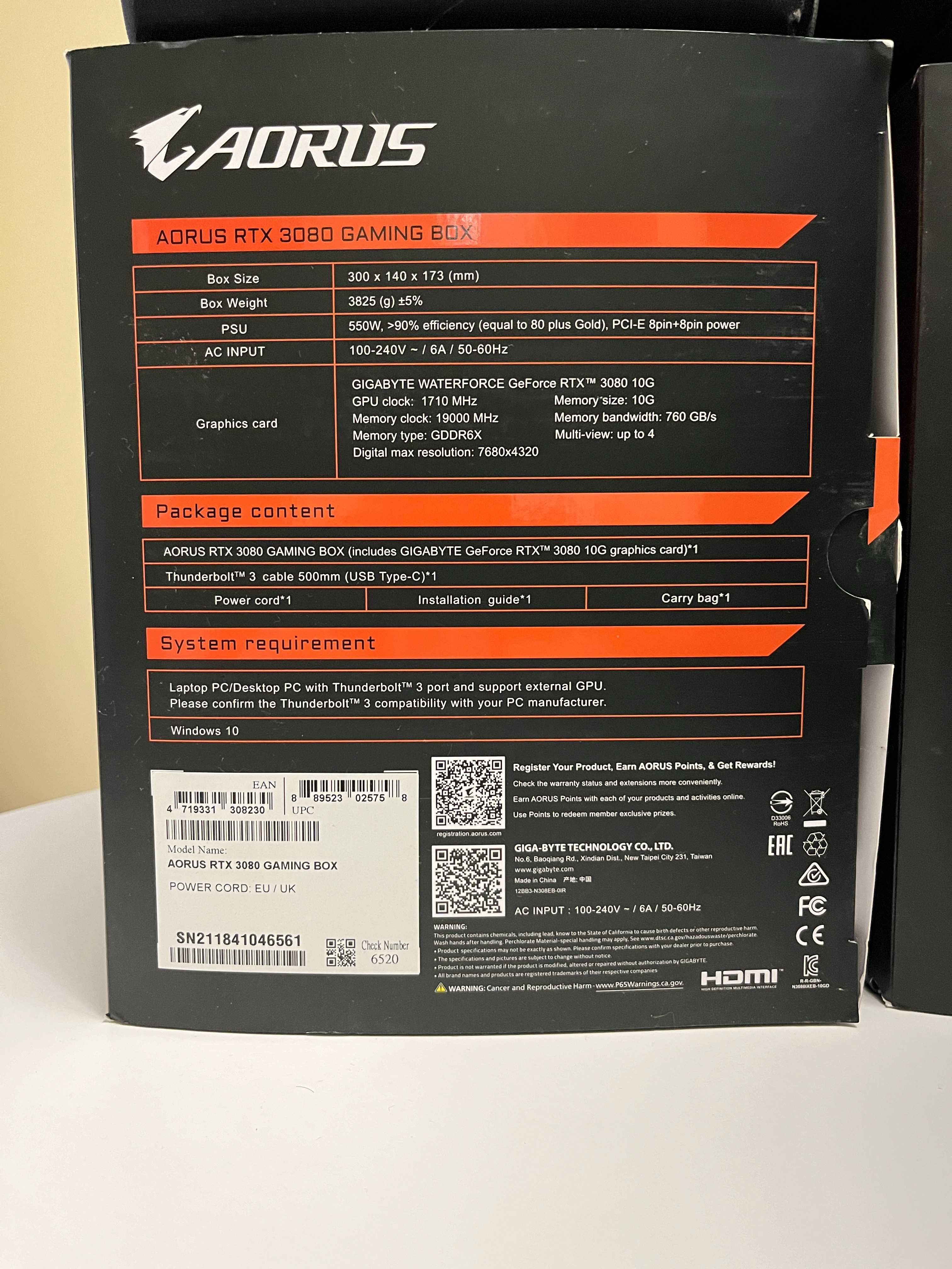 Відеокарта GIGABYTE AORUS RTX 3080 Gaming Box