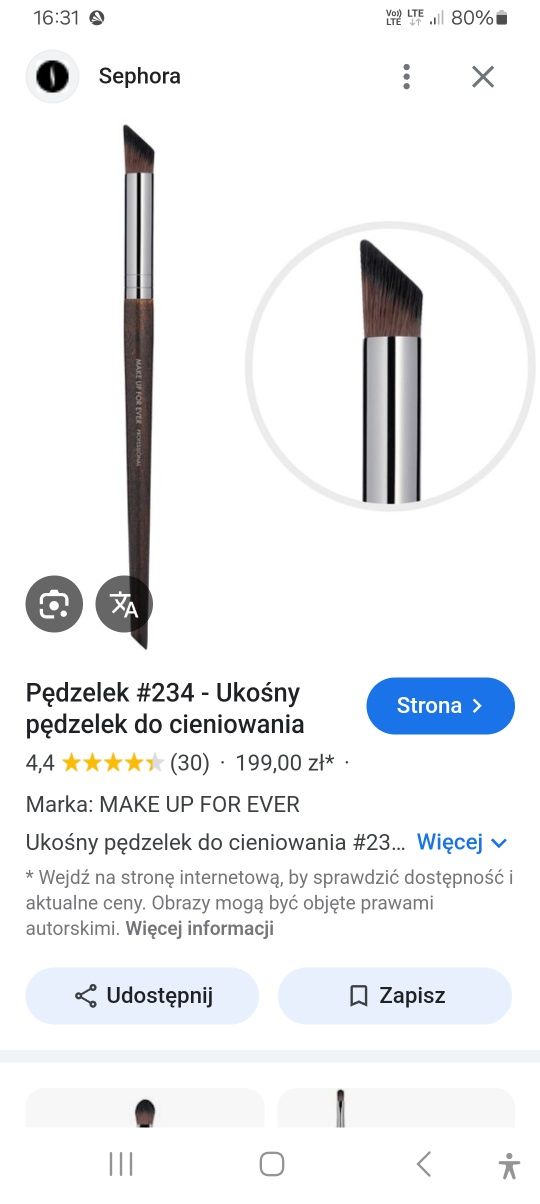 NOWY#234 MAKE UP FOR EVER Sephora oryginał pędzel makijaż cienie oczy