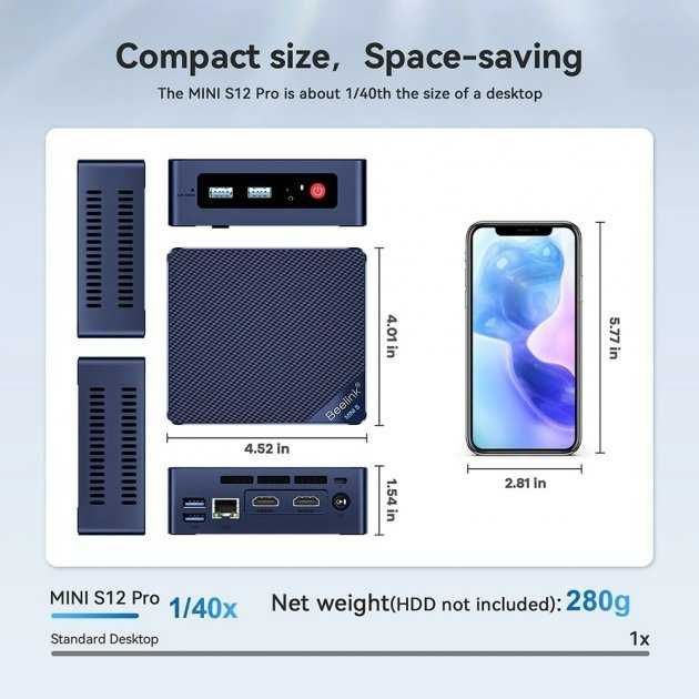 Beelink Mini S12 Pro Intel N100/ RAM 16 Gb/ SSD 500 Gb/ Wi-Fi 6
