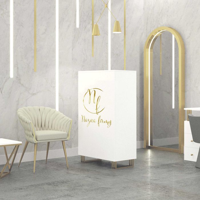 Lada recepcyjna kosmetyczna Klara biały mat/złoty