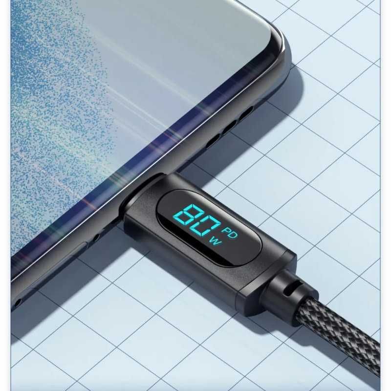 Kabel ładowania 2m USB-A i USB-C Essager z wyświetlaczem przepływu LED