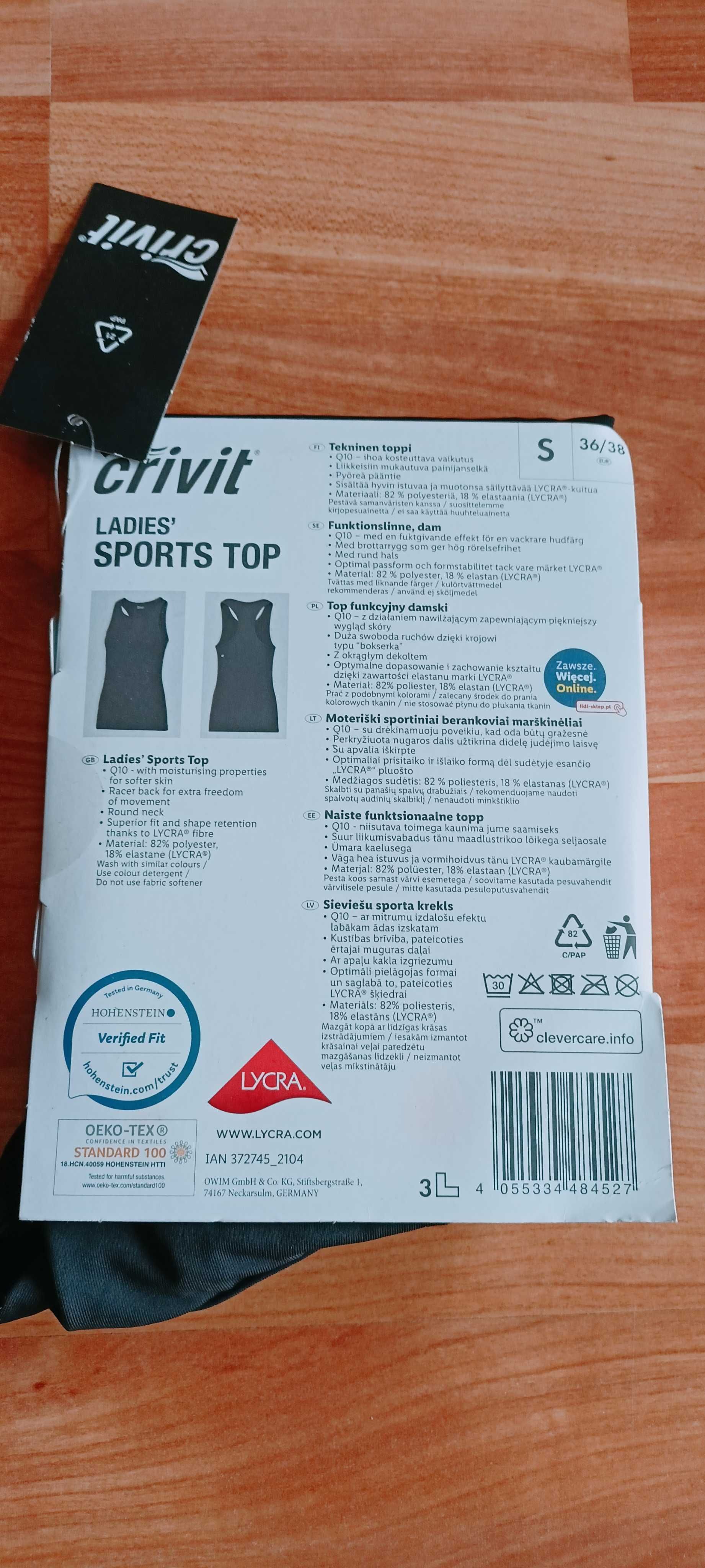 NOWY damski top sportowy funkcyjny S/M Crivit