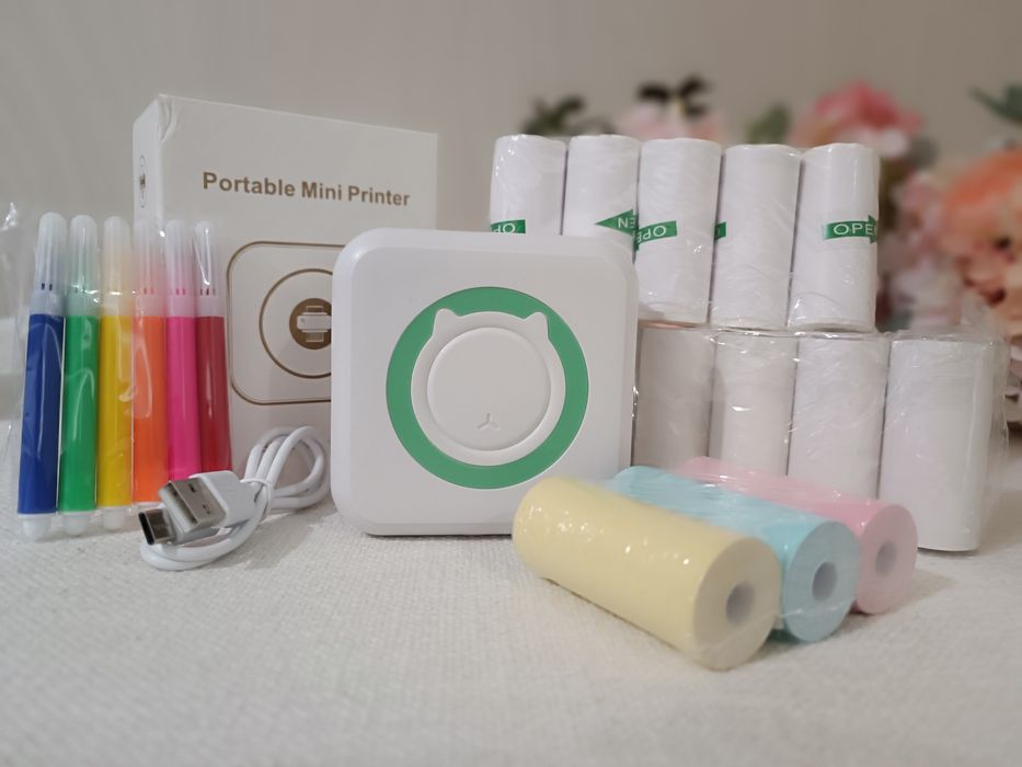 Принтер + 14 рулонів паперу портативний міні мини термо папір бумага