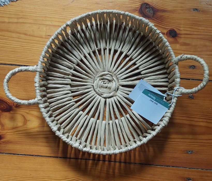Pleciona taca dekoracyjna z uchwytami, nowa, duża