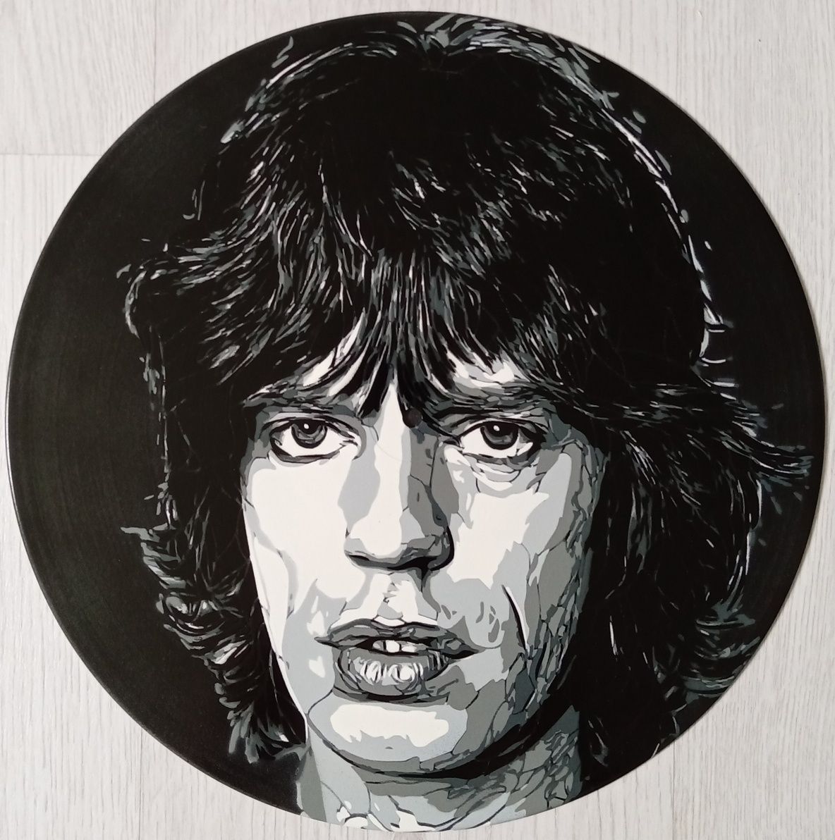 Mick Jagger pintura original em disco de vinil
