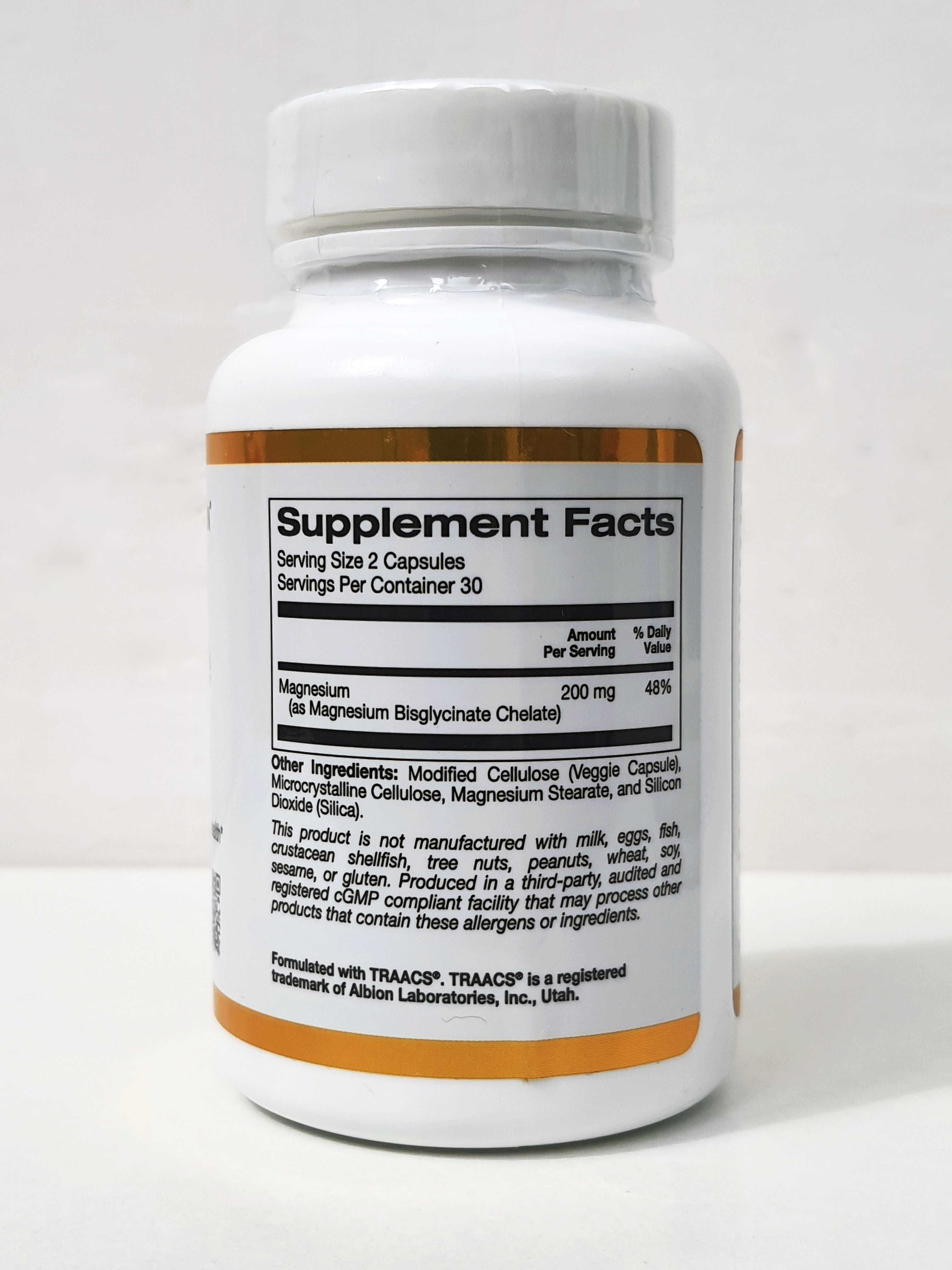 Магній бісгліцинат California Gold Nutrition, 200 мг, 60/240 капсул