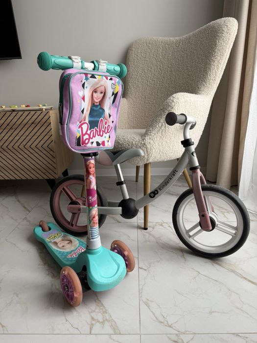 Дитячий самокат + ровер (беговел) Barbie