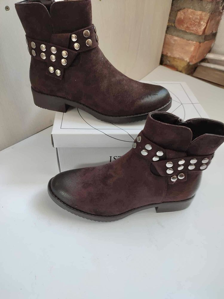 Botki damskie brązowe, eko zamsz, r. 37 in