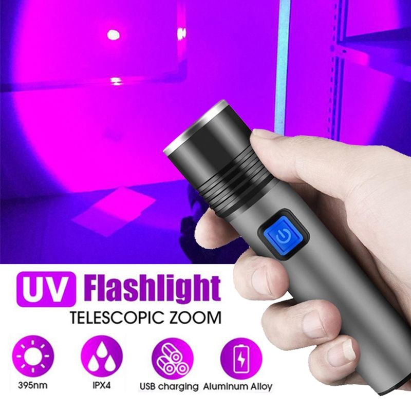 Latarka UV 395nm USB akumulator ultrafioletowa do krwi moczu bursztynu
