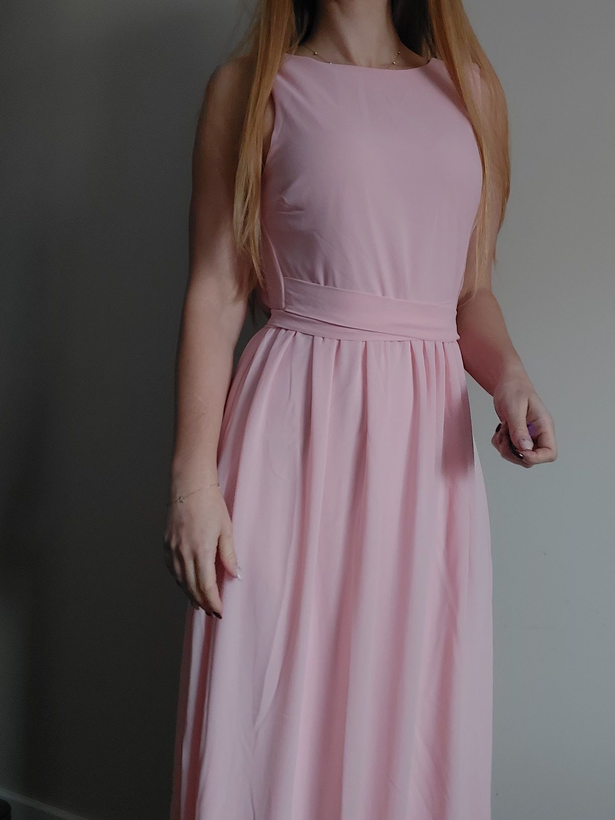 Nowa sukienka suknia maxi długa szyfonowa dekolt na plecach tfnc XS 34