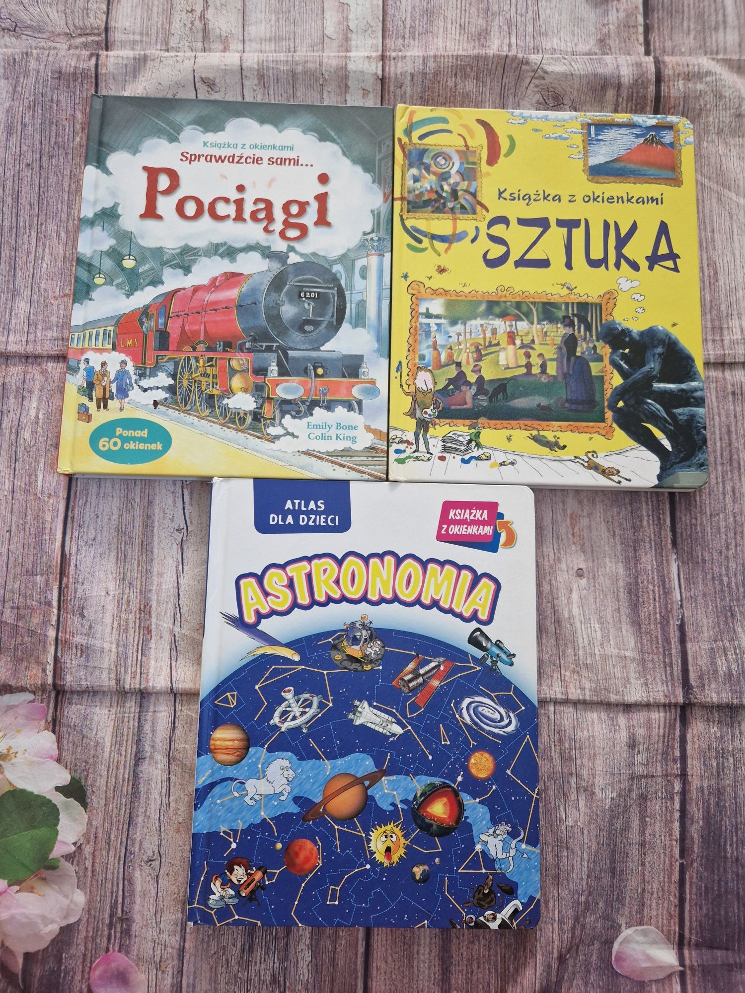 Pociągi / Sztuka / Astronomia książka z okienkami