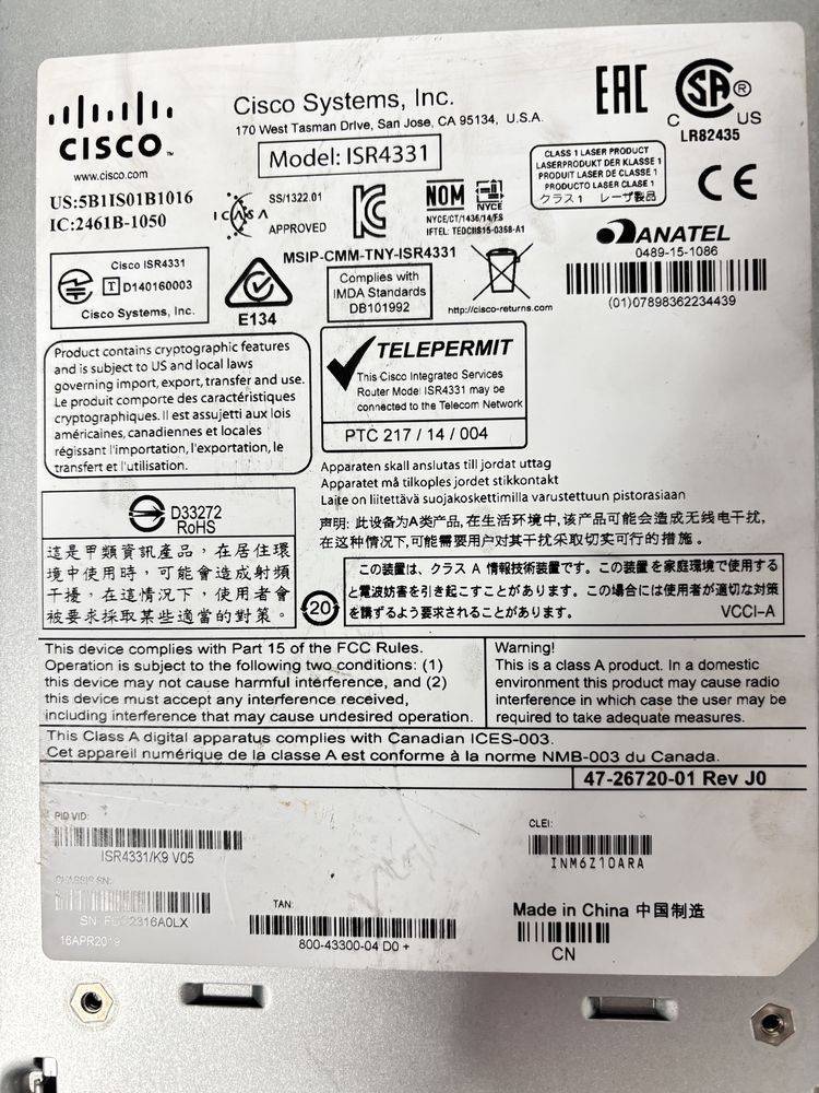 Маршрутизатор Cisco ISR4331/K9