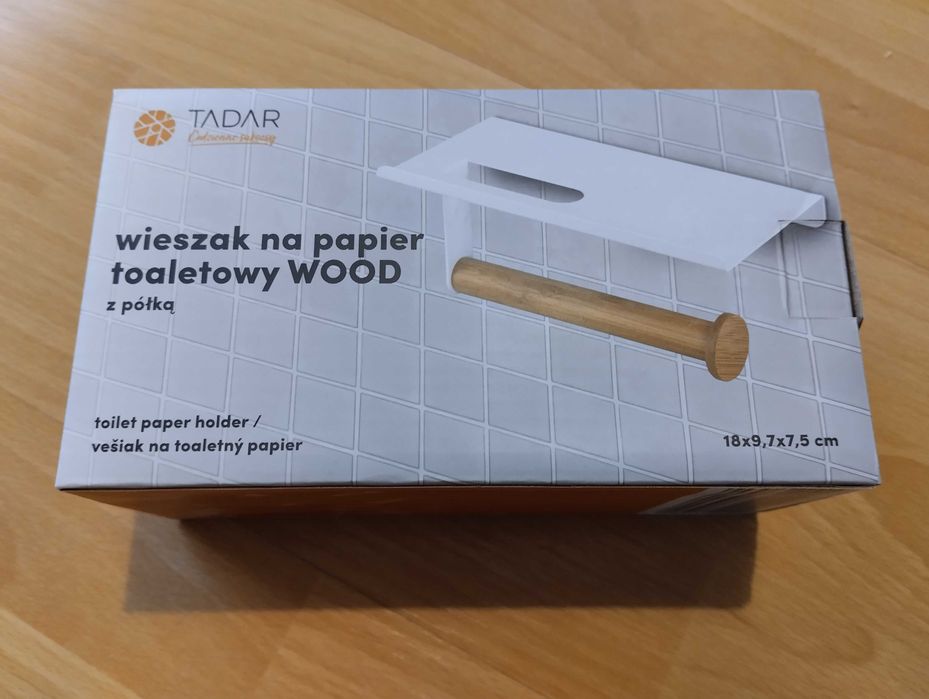 Uchwyt wieszak łazienkowy na papier toaletowy Tadar Wood biały