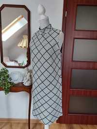 Sukienka dzianinowa szara wzór ZARA 40 L stójka półgolf prosta basic