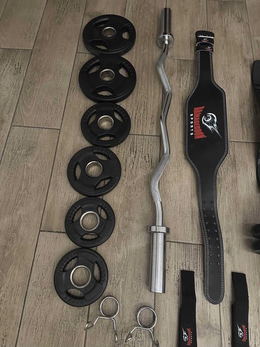Kit Treino Barra olímpica em aço pesos e acessorios