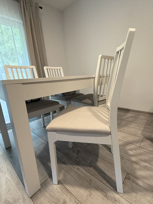 Stół i 4 krzesła | Obiadowy | Rozkładany | Biały | 140(180)x80