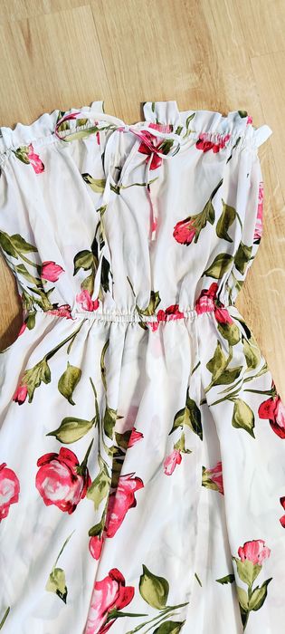 Długa letnia sukienka boho,asymetryczna sukienka na gumce,gołe ramiona