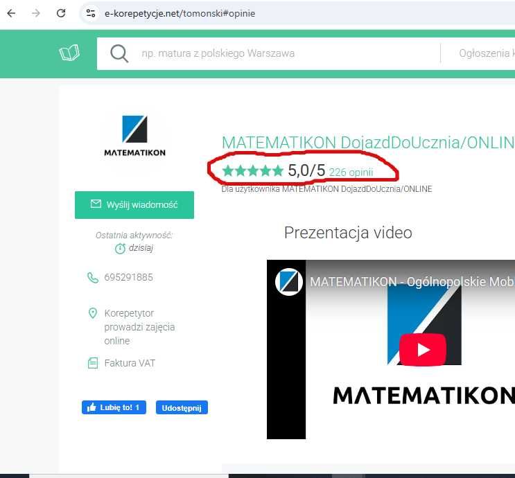 Korepetycje matematyka DOJAZD DO UCZNIA / ONLINE Wolne terminy!