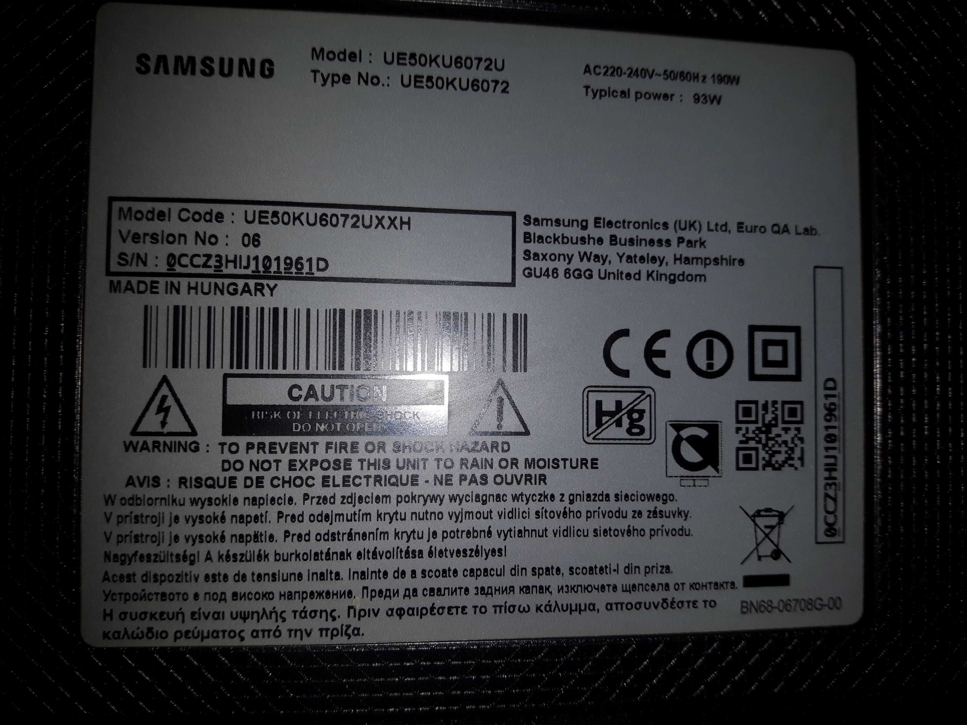 Samsung UE50KU6072U  - uszkodzony ekran