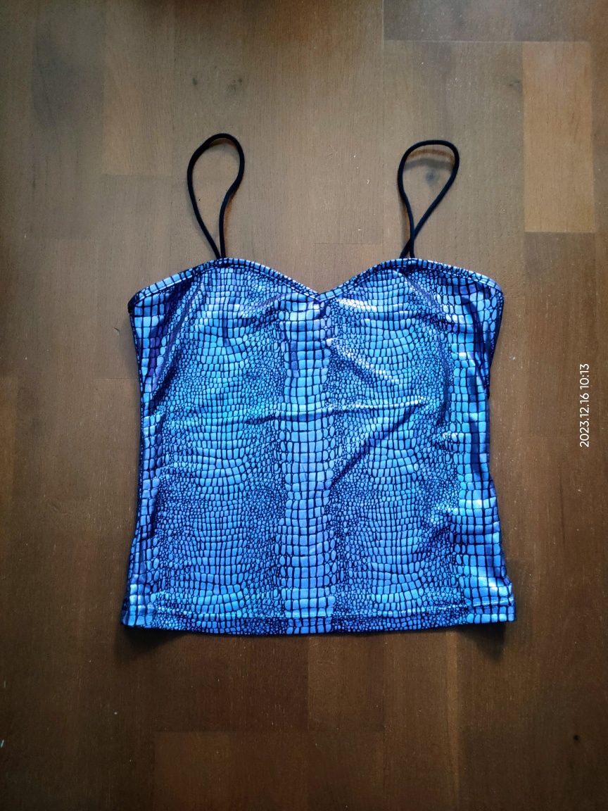 Mieniący się top Shein w odcieniach fioletu i niebieskiego 34 36