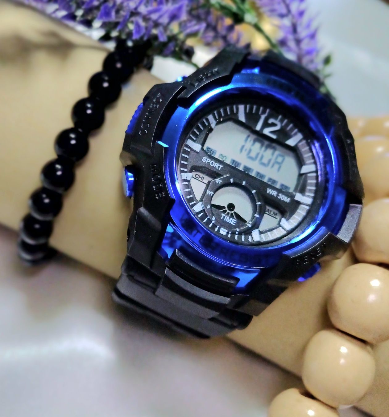 Komplet  niebieski zegarek i bransoletka