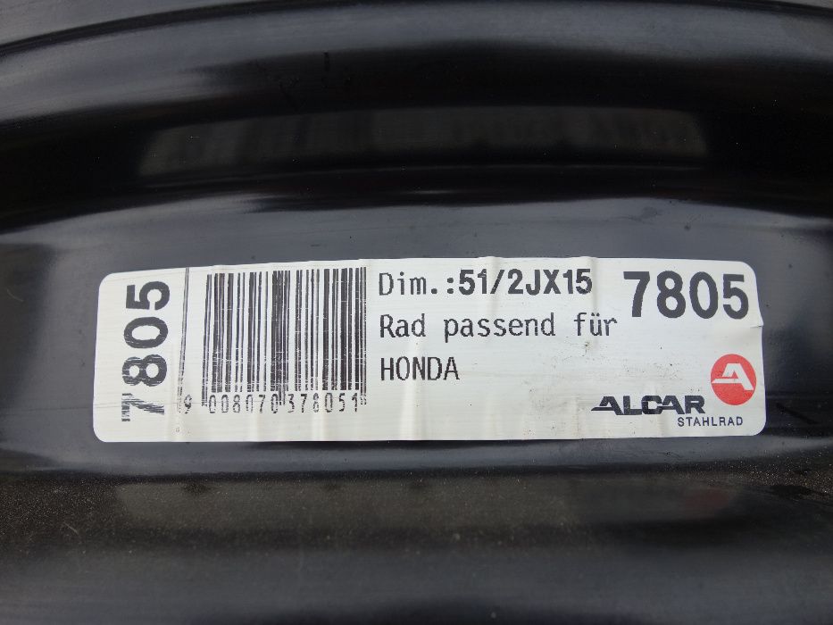 Felga Stalowa HONDA JAZZ CIVIC 4X100 5,5X15 ET 45 1 SZTUKA