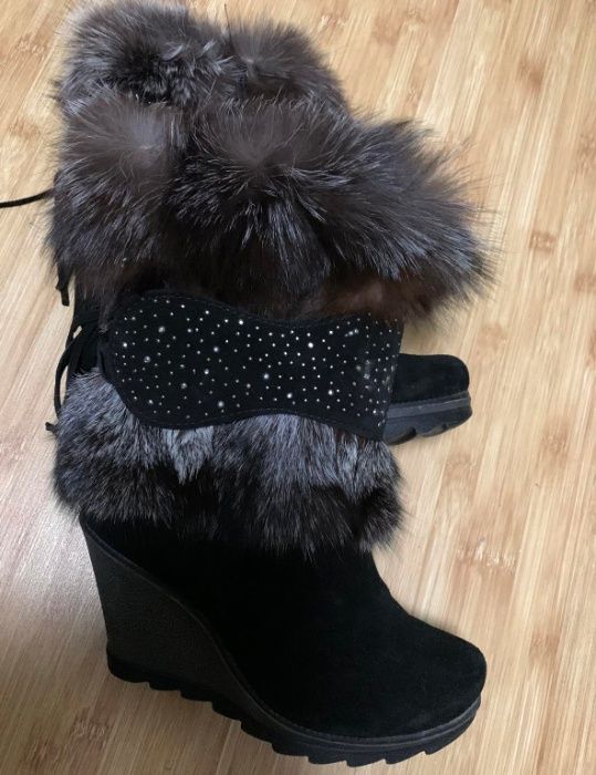 женские сапоги натуральная кожа мех замша Foletti