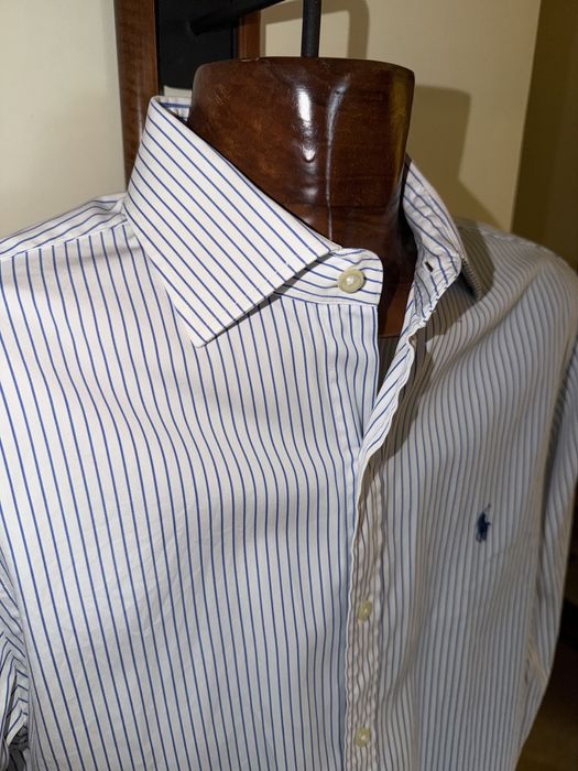 Camisa Ralph Lauren- Branca com riscas azuis - Slim fit - 39