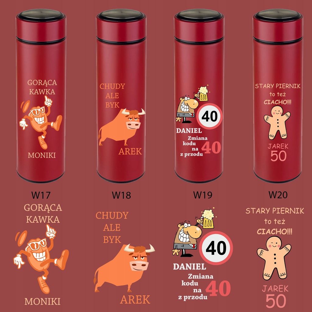 Termos kubek termiczny led wyświetlacz temp nadruk prezent RED