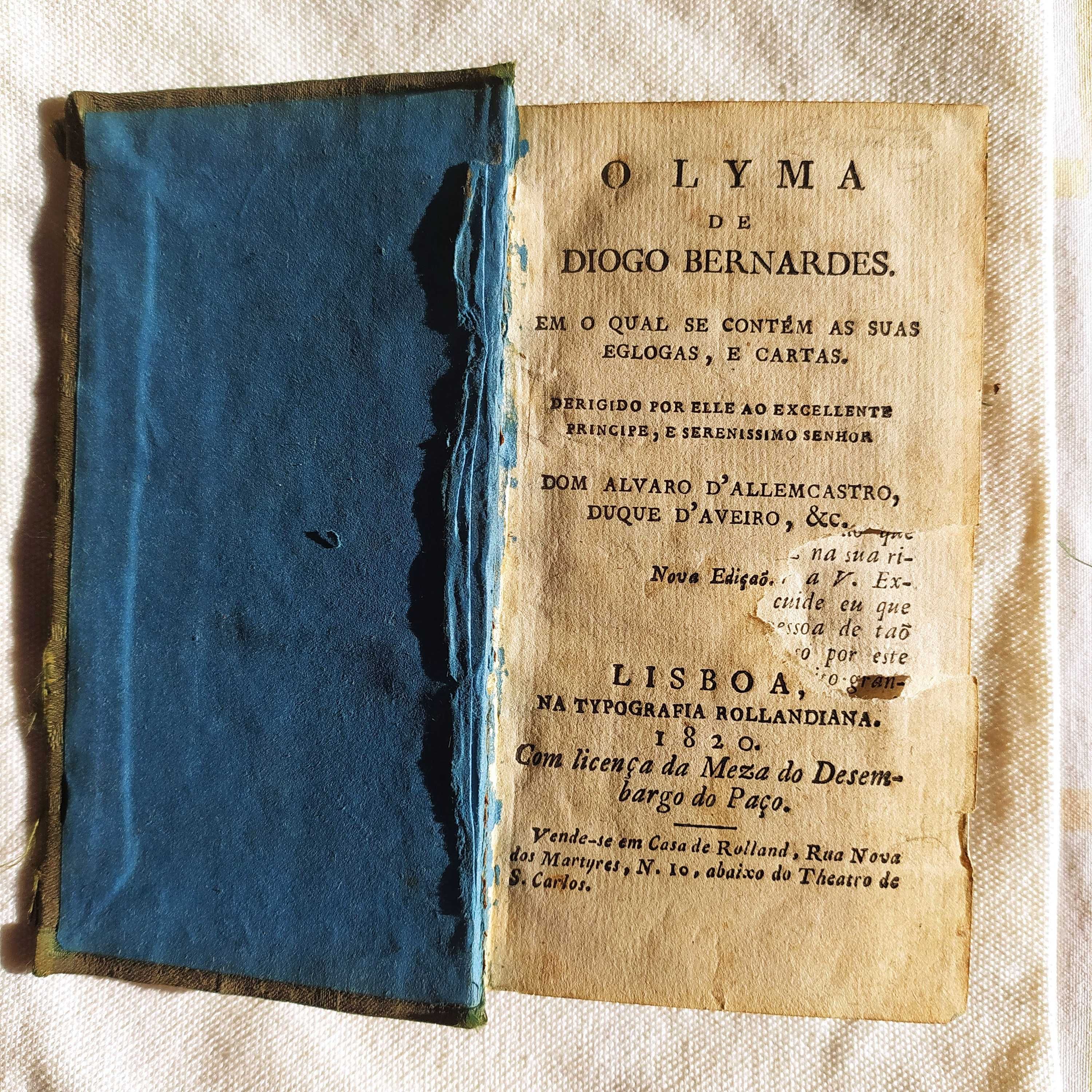 "O LYMA" de Diogo Bernardes. Livro impresso em 1820