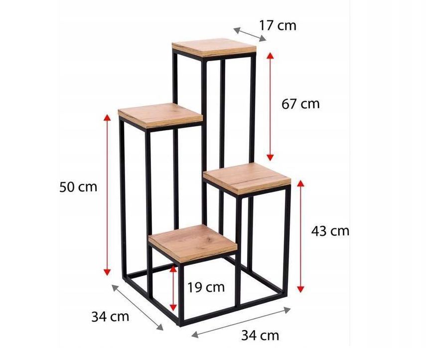 Piękny KWIETNIK stojak metalowy 4 półki Dąb slim NOWY Wysyłka 0zł.
