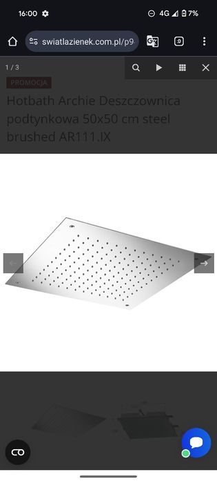 Nowa deszczownica podtynkowa Hotbath Archie 50x50cm stal nierdzewna