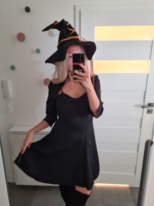 Fred Sun L 40 XL 42 czarna sukienka koktajlowa czarownica Halloween ze