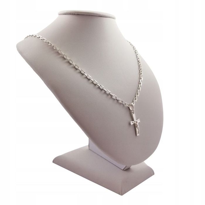Elegancki Srebrny Łańcuszek Ankier + Krzyżyk Jezus 925 Prezent Dla Chł