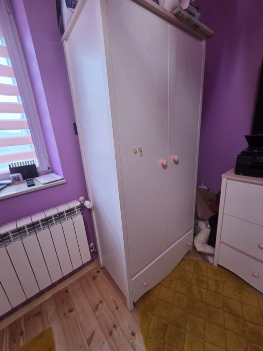 Szafa dziecięca/młodzieżowa biała z różowymi wstawkami