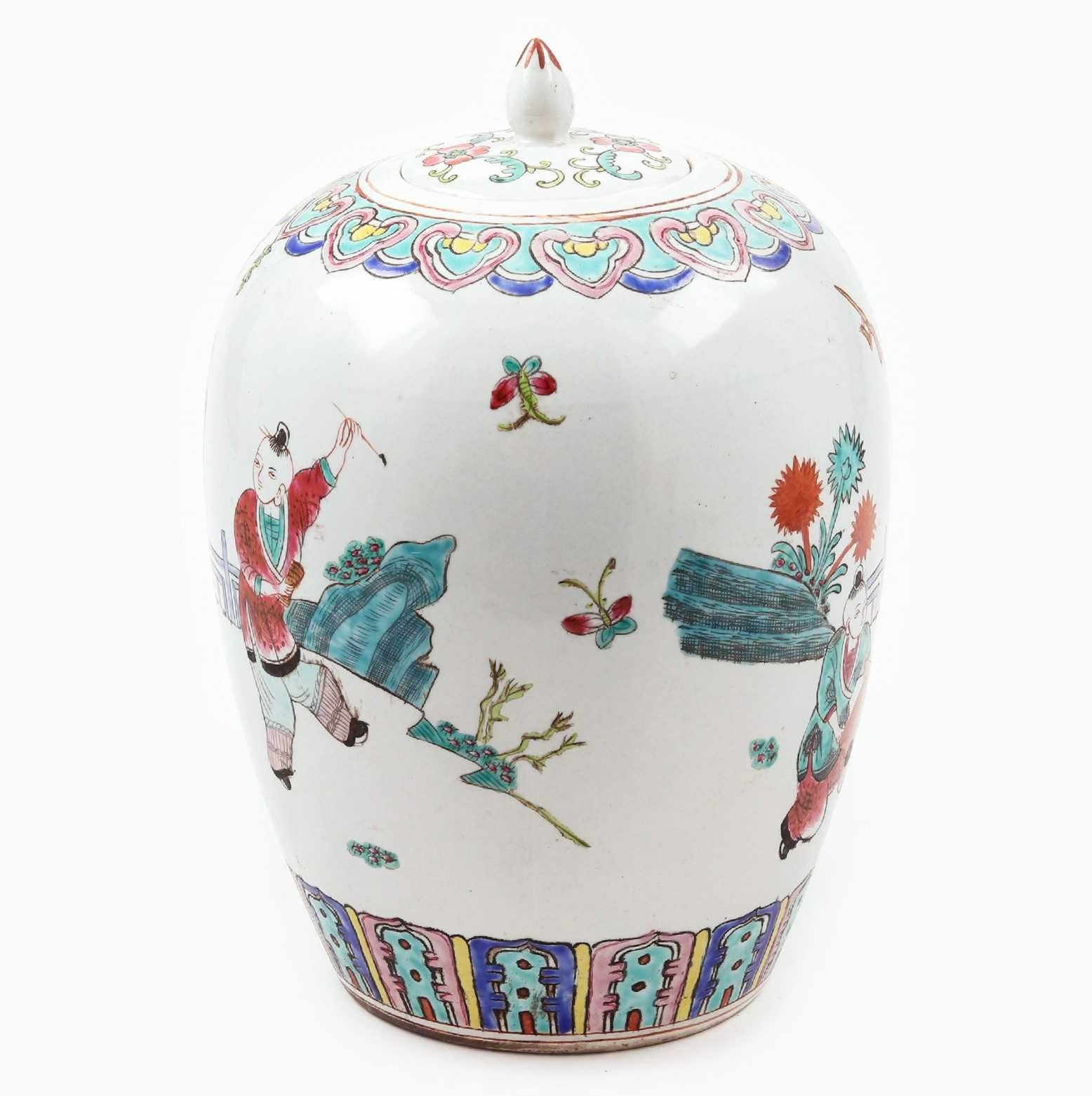 Frasco de Gengibre da família Rosa com tampa em porcelana chinesa