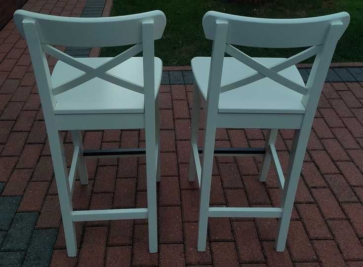 2 stołki barowe z oparciem, białe, 63 cm