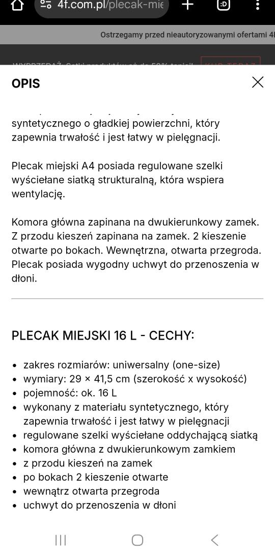 Plecak 4f nowy czarny