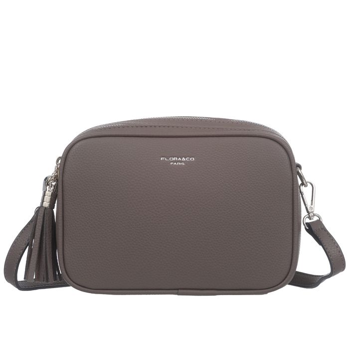 FLORA&CO torebka skórzana eko listonoszka z paskiem V572 c.taupe