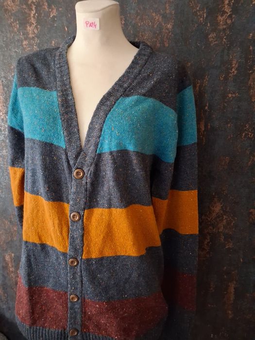 Dłuższy męski kardigan w kolorowe paski rozmiar L