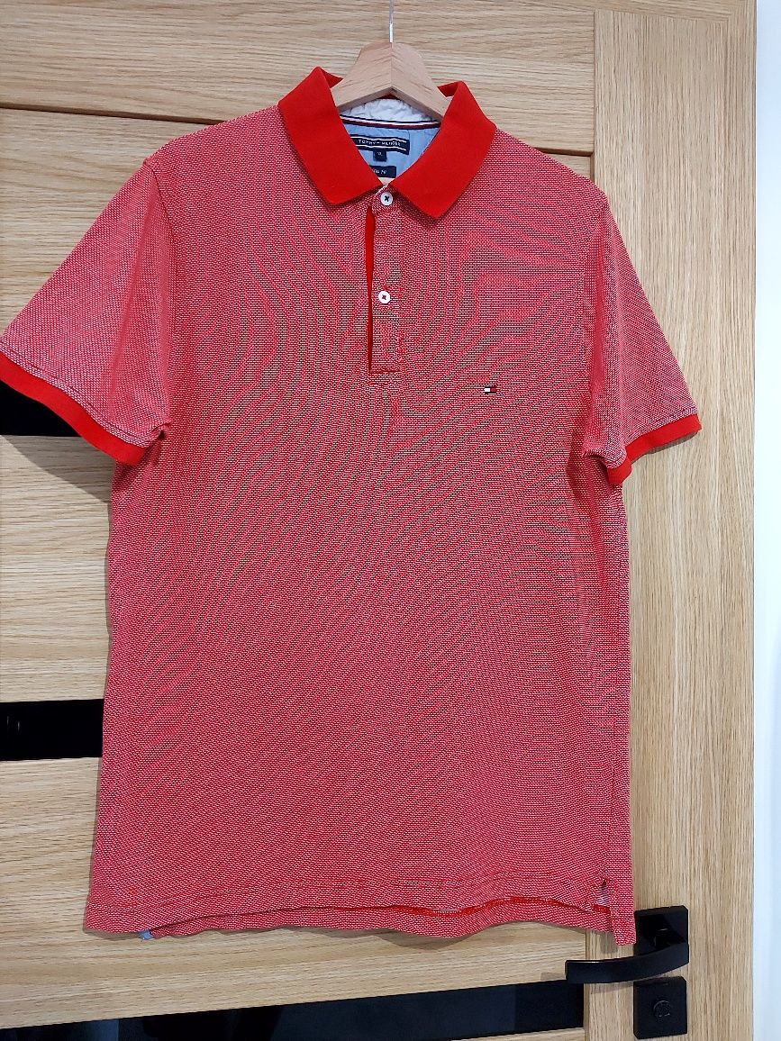 Męska czerwona koszulka polo Tommy hilfiger roz L / XL slim fit