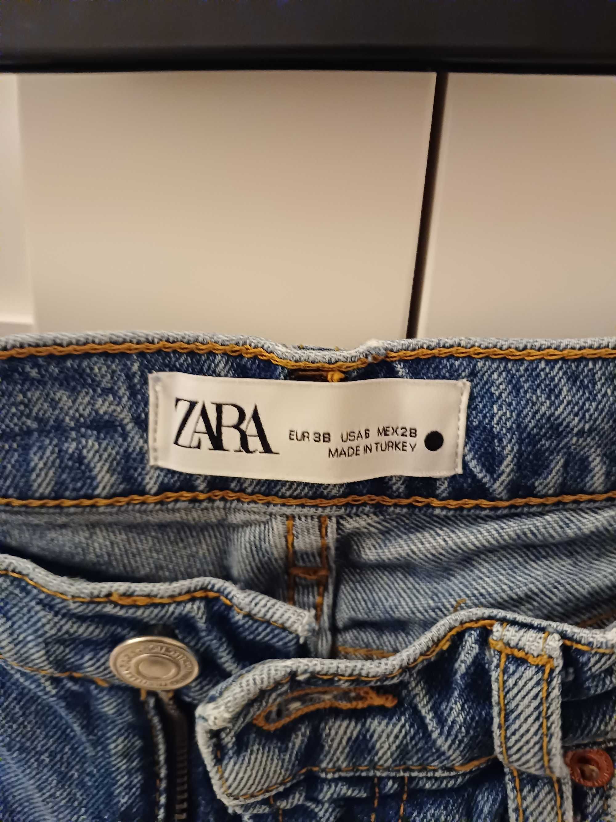 Zara jeansy proste wysoki stan r.38, M strzępienia dżinsy