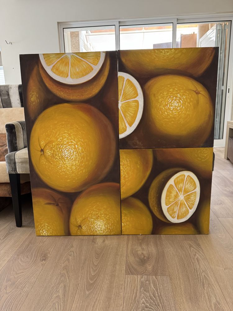 Telas pintadas com laranjas 100x100cm