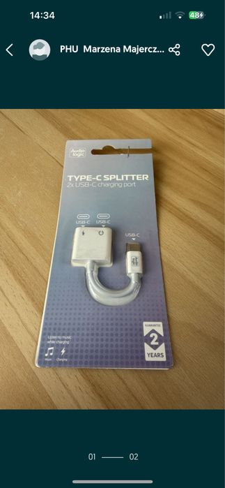 Rozdzielacz typu C dwa razy portu ładowania USB C