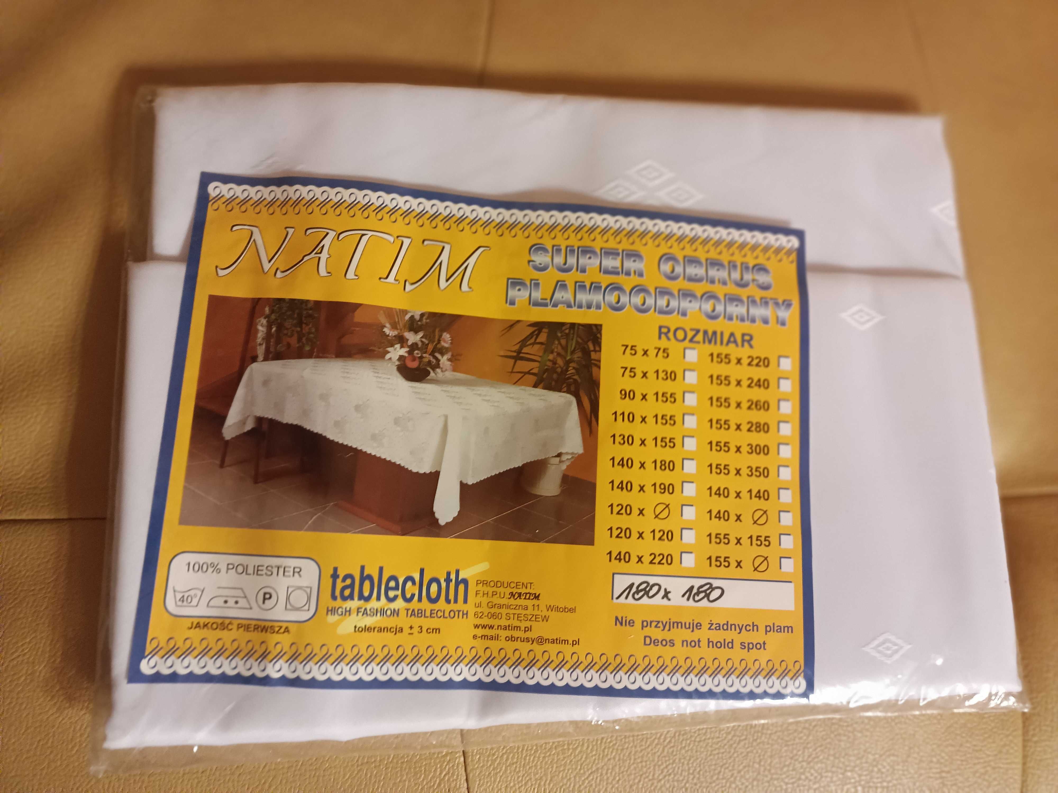 NATIM - nowy biały obrus plamoodporny