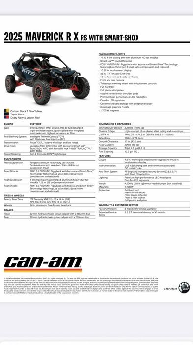Nowy 2025 Can-Am MAVERICK R SAS 240KM T3b Fvat23% Leasing Transport