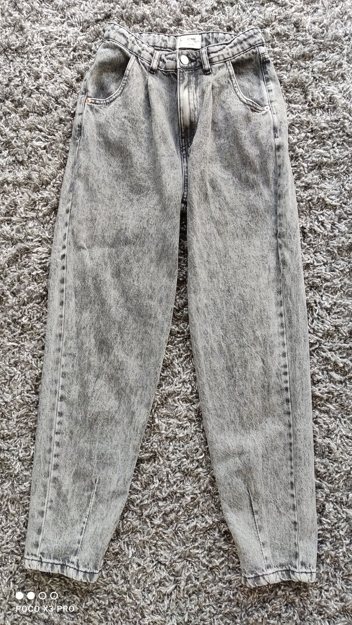 Szare spodnie jeansy slouchy z wysokim stanem tally weijl 34 / XS