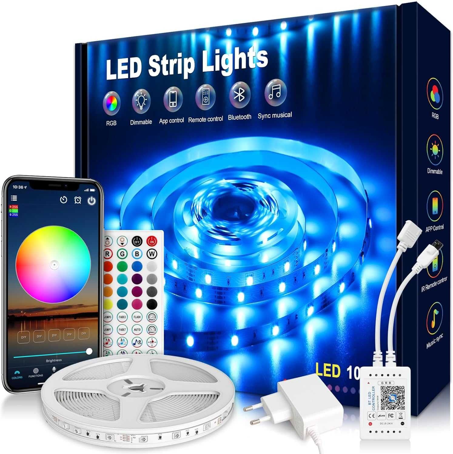 Taśma LED 5050 RGB aplikacja pilot synchronizacja muzyki Bluetooth 10m