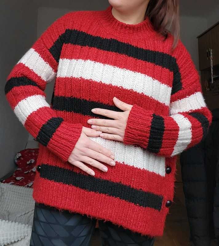 Gruby dzianinowy damski sweter zimowy w paski
